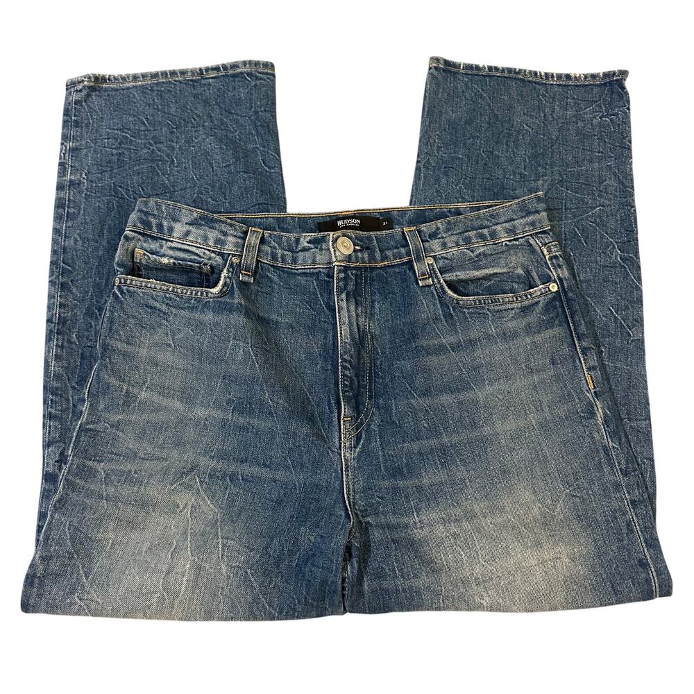 Hudson Los Angeles, Dark Blue, Cracked Detailed, Boot Cut/Wide Leg Jeans- 31